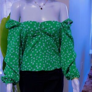 H&M Green Floral Off-Shoulder Blouse